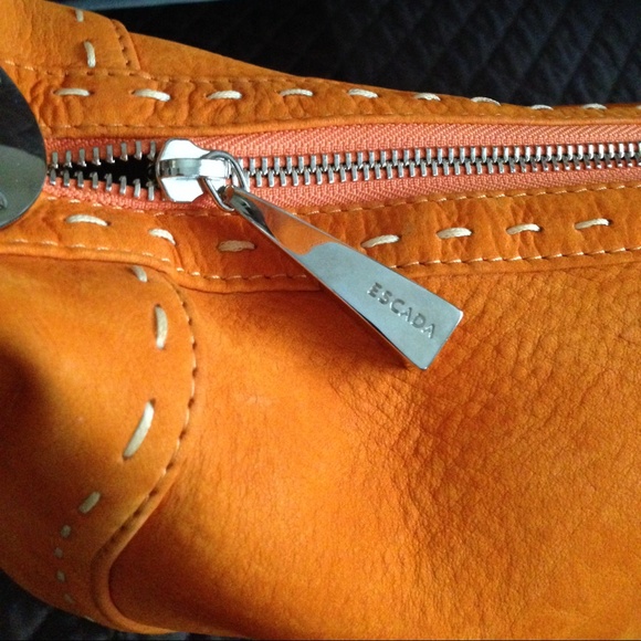 Escada Bright Orange Hobo Bag with Silver Details